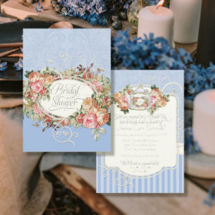 Vintage Antique Roses Floral Bouquet Modern Swirls Invitation