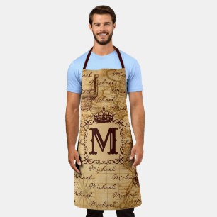 Vintage antique royal king world map rustic apron