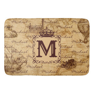 Vintage antique royal king world map rustic bath mat