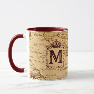 Vintage antique royal king world map rustic mug