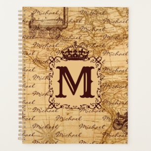 Vintage antique royal king world map rustic planner