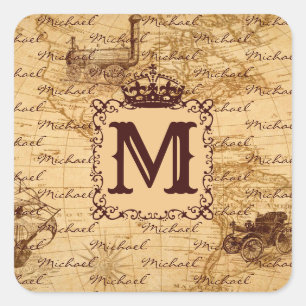 Vintage antique royal king world map rustic  square sticker
