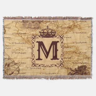 Vintage antique royal king world map rustic throw blanket