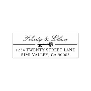 Vintage Antique Rustic Key Name & Return Address Rubber Stamp
