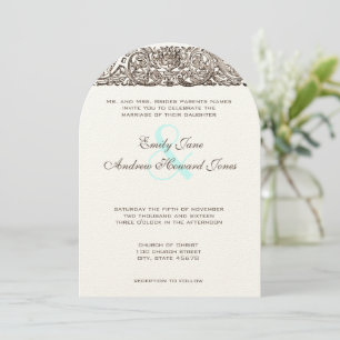 Vintage Antique Scroll Work Wedding Invitation