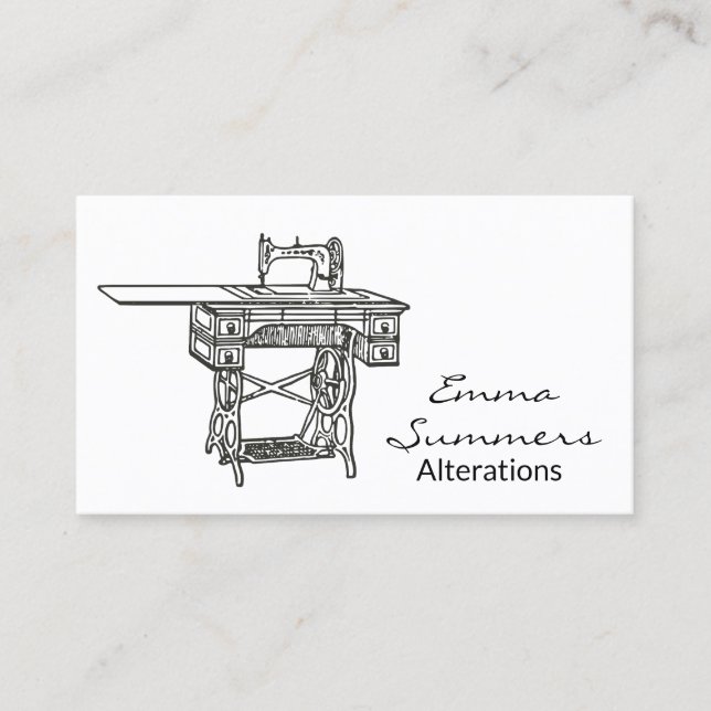 Vintage Antique Sewing Machine Alterations Business Card (Front)