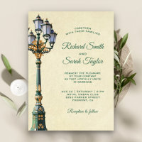 Vintage Antique Street lamp Wedding Invitation