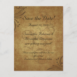Vintage Antique Teastain Swirl Save the Date Card
