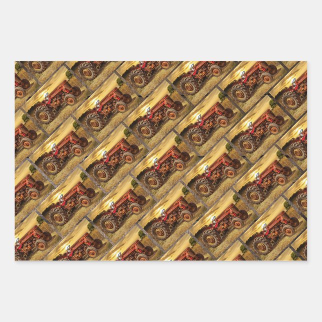 Vintage Antique Tractor Set Wrapping Paper Sheet (Front 3)