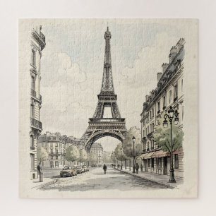 Vintage antique travel illustration of Paris Jigsaw Puzzle