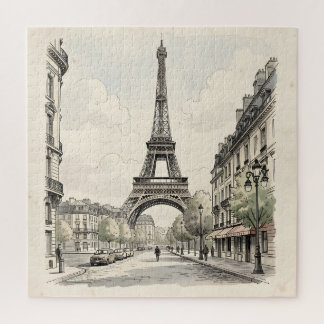 Vintage antique travel illustration of Paris Jigsaw Puzzle