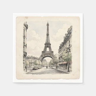 Vintage antique travel illustration of Paris Napkin