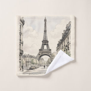 Vintage antique travel illustration of Paris Wash Cloth