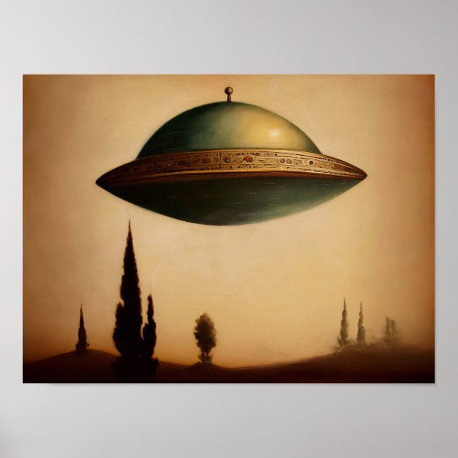 Vintage Antique UFO Art Painting  Poster (Front)