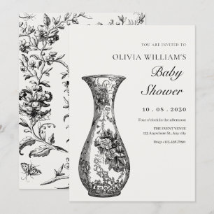 Vintage antique vase baby shower invitation