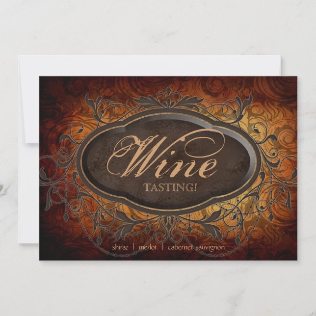 Vintage Antique Wine Party Tasting Leaf Invitation (Front)