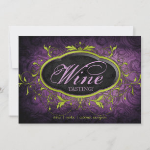 Vintage Antique Wine Party Tasting Leaf Lime Purpl Invitation