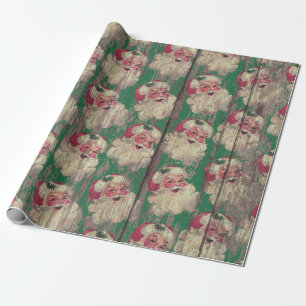 vintage antique Wood Santa Holiday wrapping paper