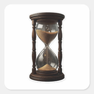 Vintage Antique Wooden Hourglass 3D Timepiece Die- Square Sticker