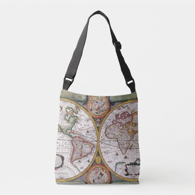Vintage Antique World Map Beige Crossbody Bag (Front)