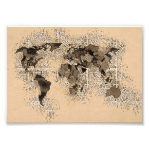 Vintage Antique World Map Cartography Travel Art Photo Print