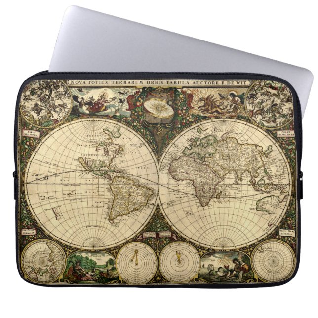 Vintage Antique World Map Laptop Sleeve (Front)