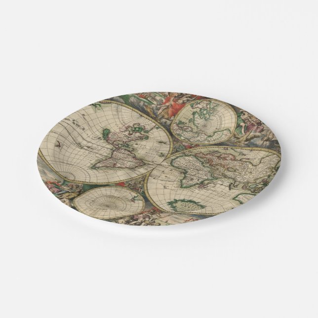 Vintage Antique World Map Paper Plate (Angled)