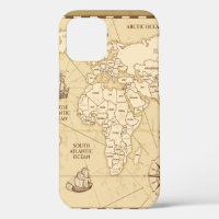 Vintage antique world map with countries boundarie