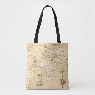 Vintage antique world map with countries boundarie tote bag