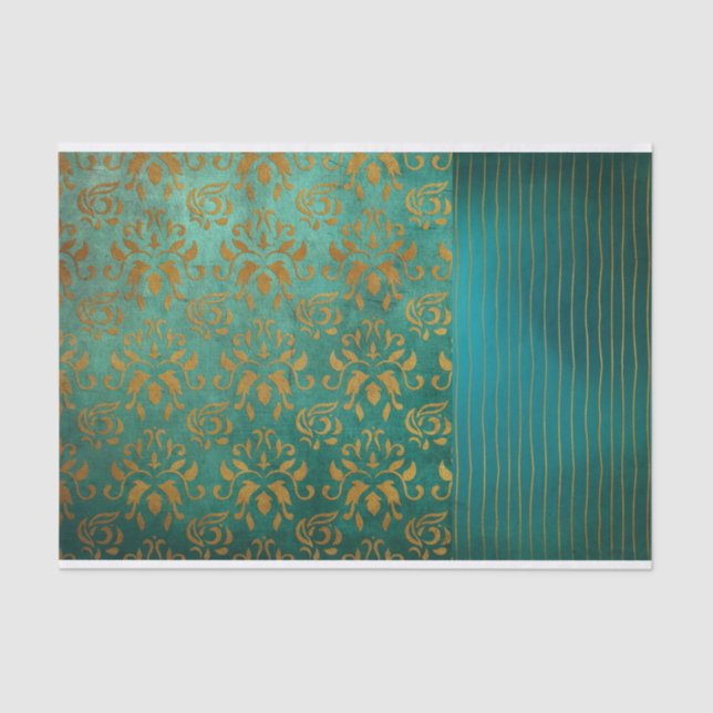 Vintage Antiqued Distressed Turquoise Decoupage Tissue Paper (Front)