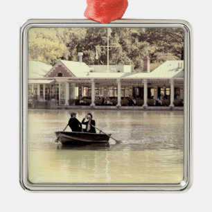 Vintage Antiqued Rowboat Photo of Central Park Metal Ornament