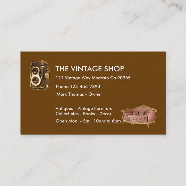 Vintage Antiques Business Cards (Front)