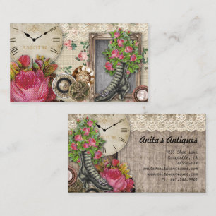 Vintage Antiques Shoe Buttons Clock Business Card