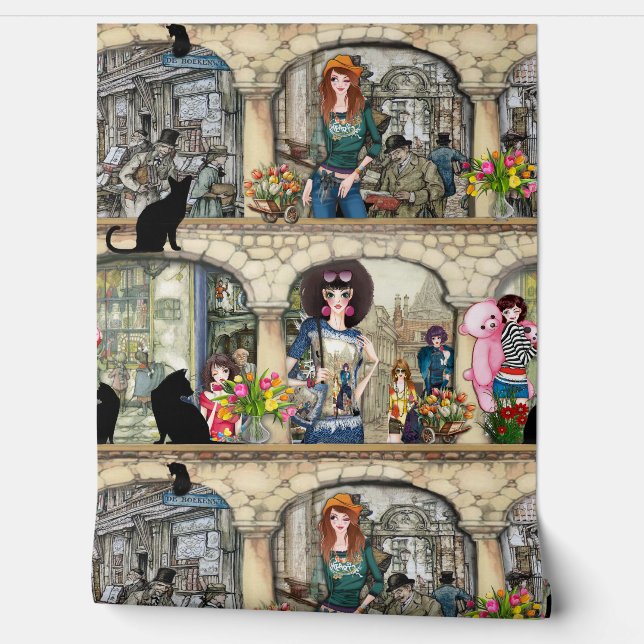 Vintage Anton Pieck Art Wallpaper (Unrolling)