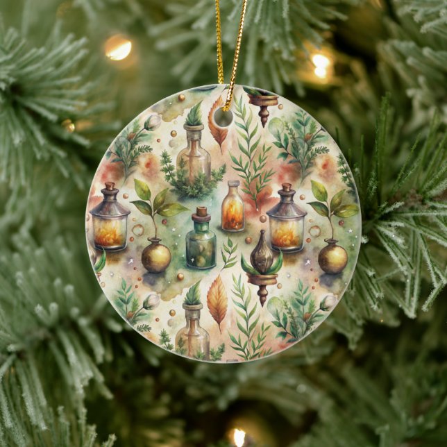 Vintage Apothecary Bottles Pattern (1) Ceramic Ornament (Tree)