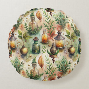 Vintage Apothecary Bottles Pattern (1) Round Cushion