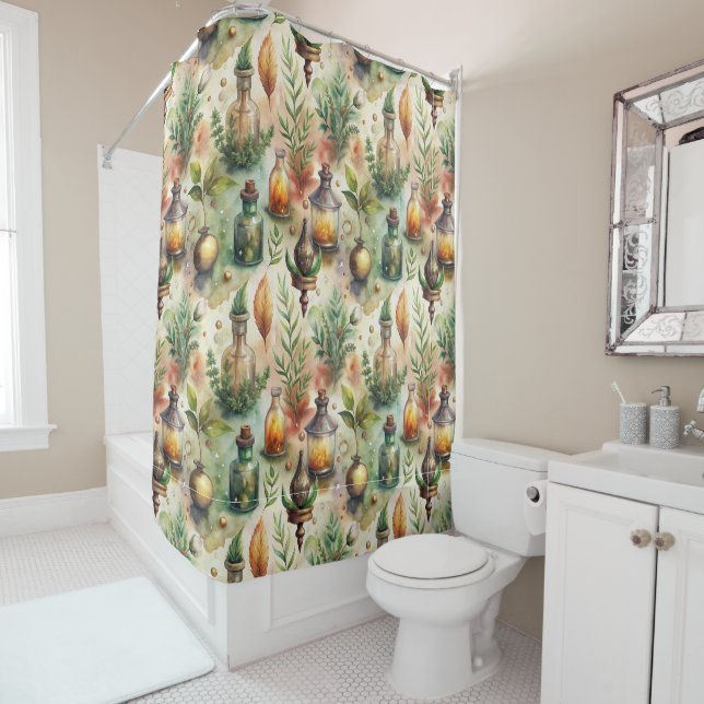 Vintage Apothecary Bottles Pattern (1) Shower Curtain (In Situ)