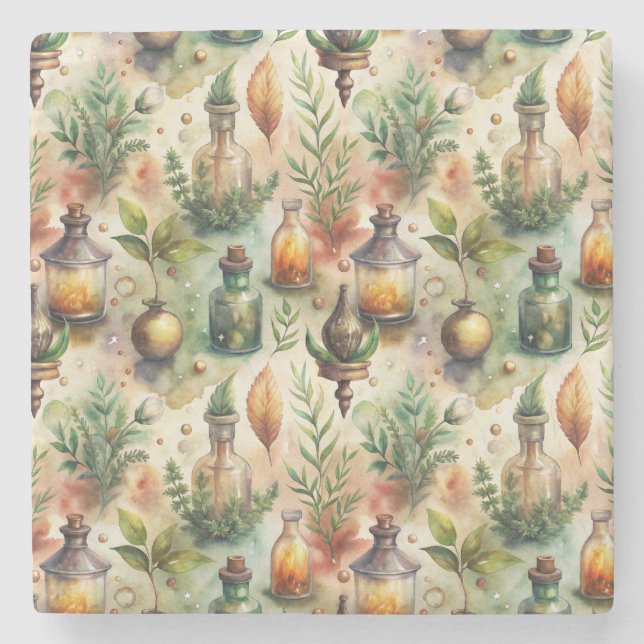 Vintage Apothecary Bottles Pattern (1) Stone Coaster (Front)