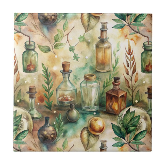 Vintage Apothecary Bottles Pattern (2) Ceramic Tile (Front)