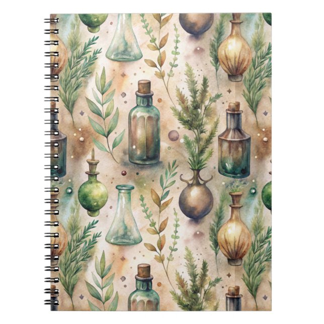 Vintage Apothecary Bottles Pattern (3) Notebook (Front)