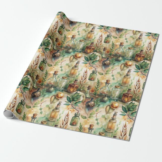 Vintage Apothecary Bottles Pattern (3) Wrapping Paper (Unrolled)
