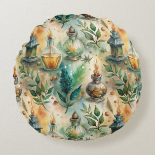 Vintage Apothecary Bottles Pattern (4) Round Cushion