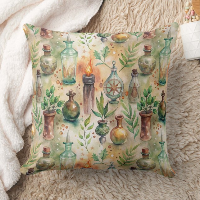 Vintage Apothecary Bottles Pattern (5) Cushion (Blanket)
