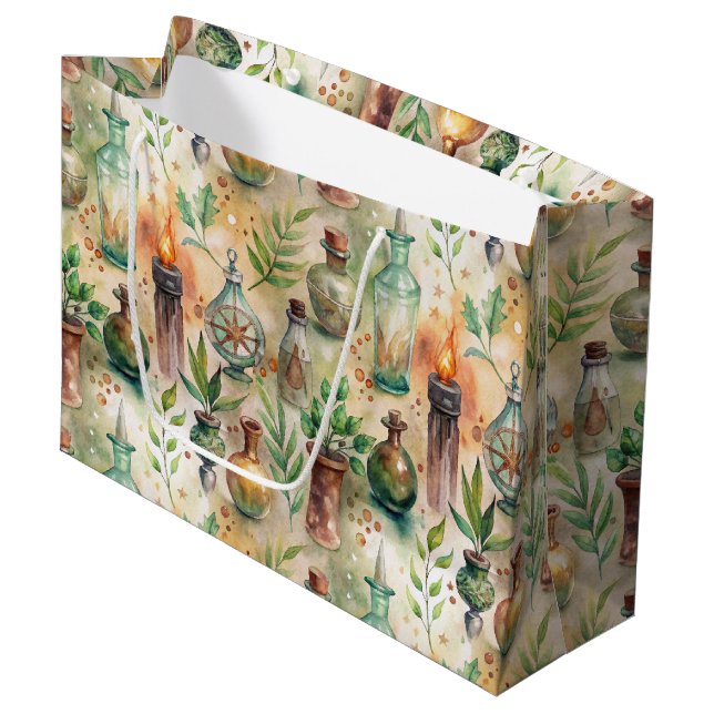 Vintage Apothecary Bottles Pattern (5) Large Gift Bag (Front Angled)
