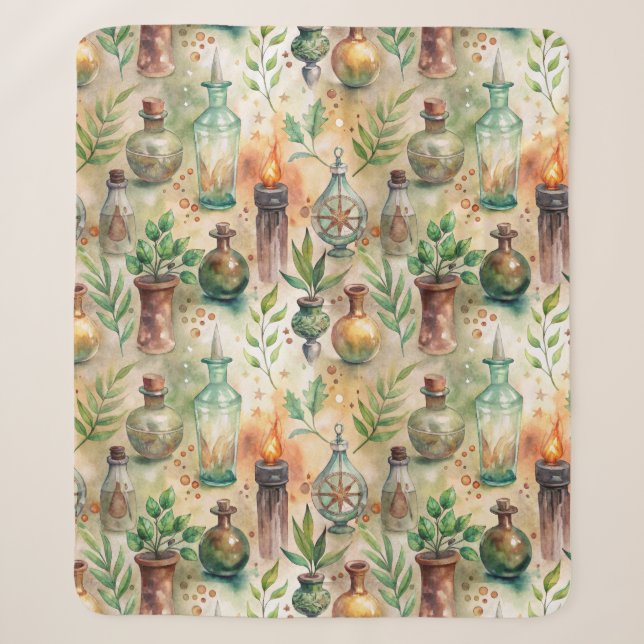 Vintage Apothecary Bottles Pattern (5) Sherpa Blanket (Front)
