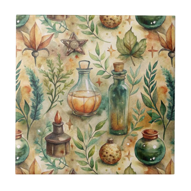 Vintage Apothecary Bottles Pattern (6) Ceramic Tile (Front)