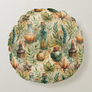 Vintage Apothecary Bottles Pattern (6) Round Cushion