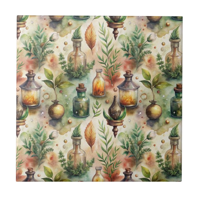 Vintage Apothecary Bottles Pattern Ceramic Tile (Front)