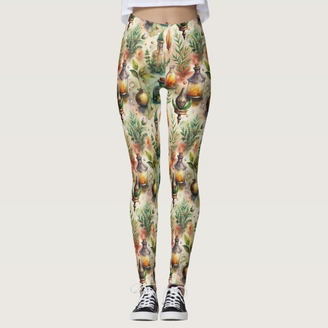 Vintage Apothecary Bottles Pattern Leggings (Front)