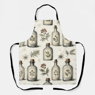 Vintage Apothecary Herb Bottles Pattern Apron
